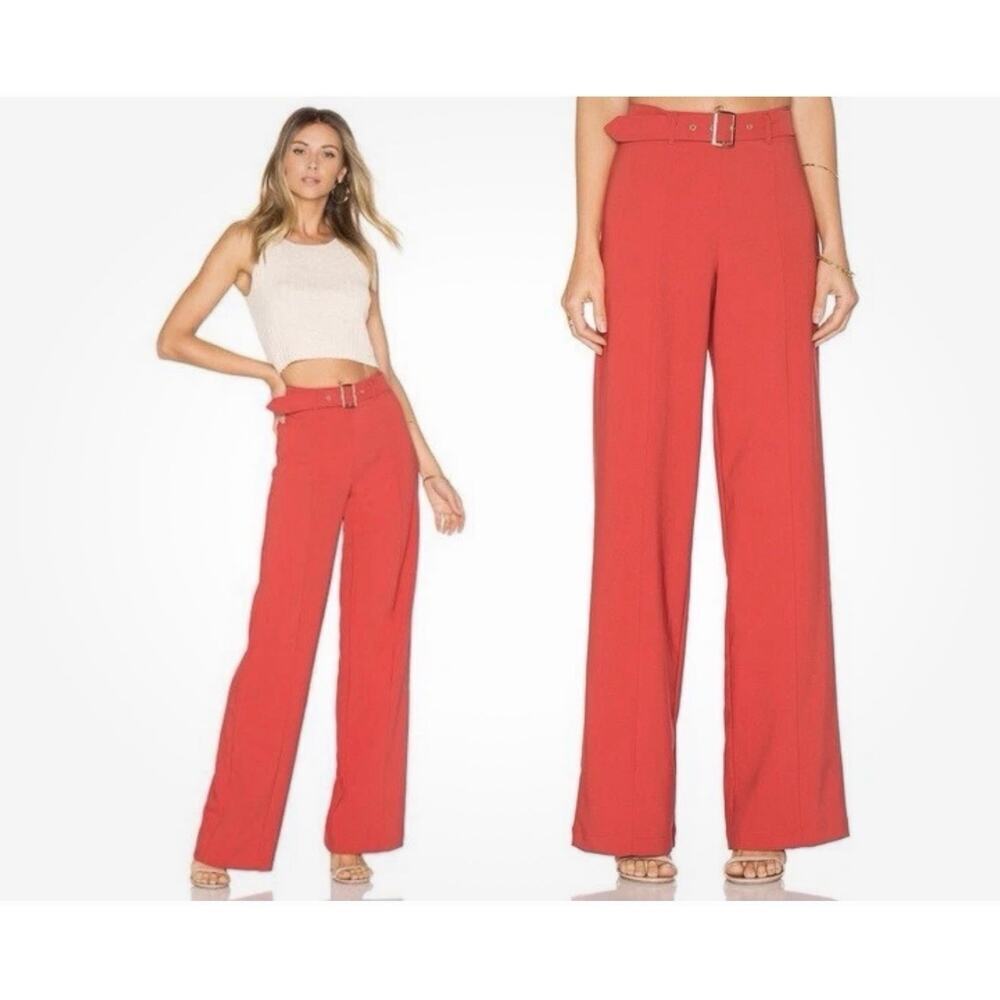 Lovers & Friends Revolve Angeli Wide Leg Belted Pants Size Large Paprika Red